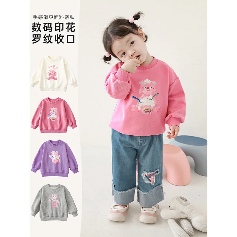 

Girls' 2023 Spring New Cartoon Print Long-sleeved Sweatshirt Children's Wear Korean Fashion Round Neck Top