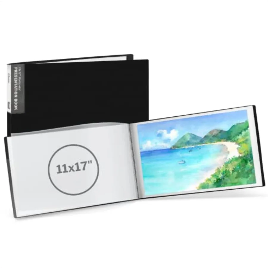 

11x17 Portfolio Binder Black Horizontal Presentation Book with 24 Pockets Large 11 x 17 Art Portfolio Folder AcidFree Poly Cove