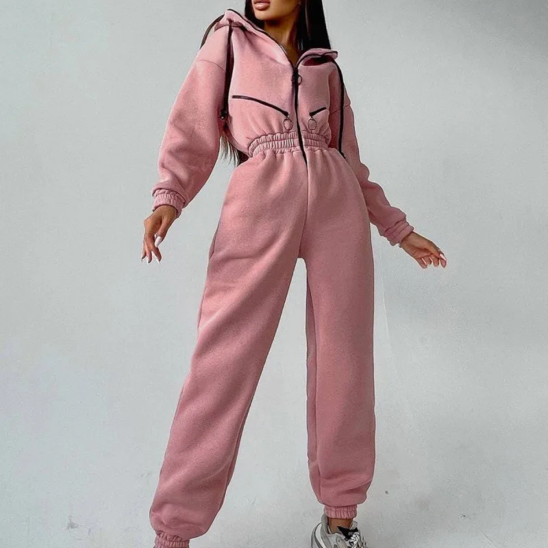 

Jumpsuits Baggy Jednolite Kombinezony Ropa Dama Sports Casual Women Zipper Decoration Hooded Jumpsuit Set Ropa De Mujer Ofertas
