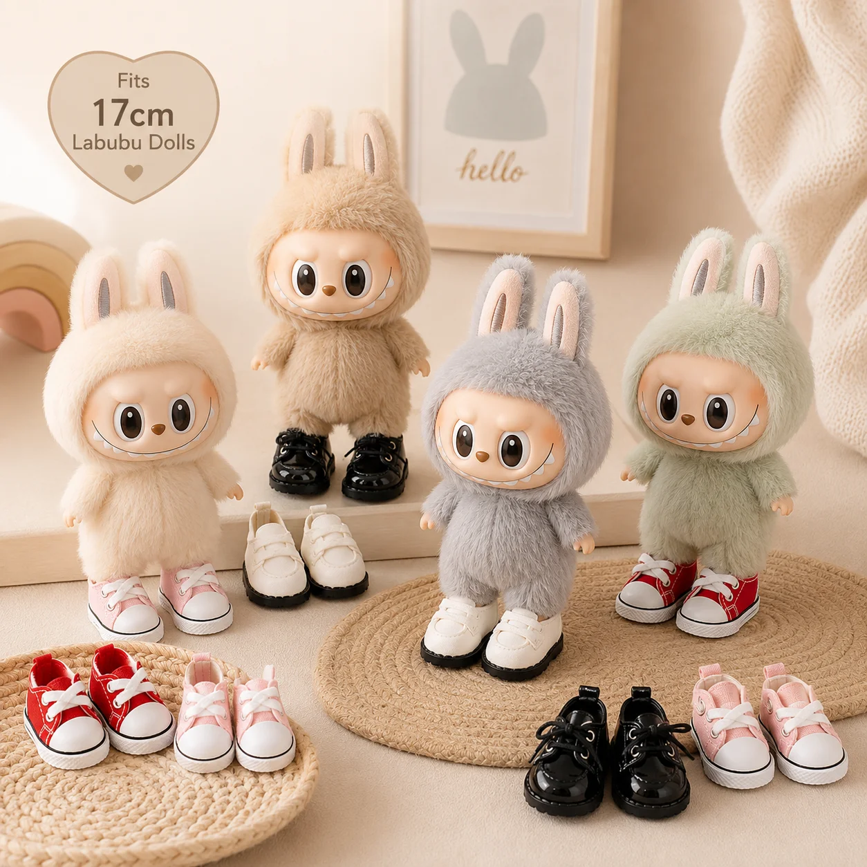 Cute Min Shoes for 17cm Labubu Doll Multi Color Mini Sneakers Loafers Dress Shoes Cute Replacement Footwear Accessories for Doll