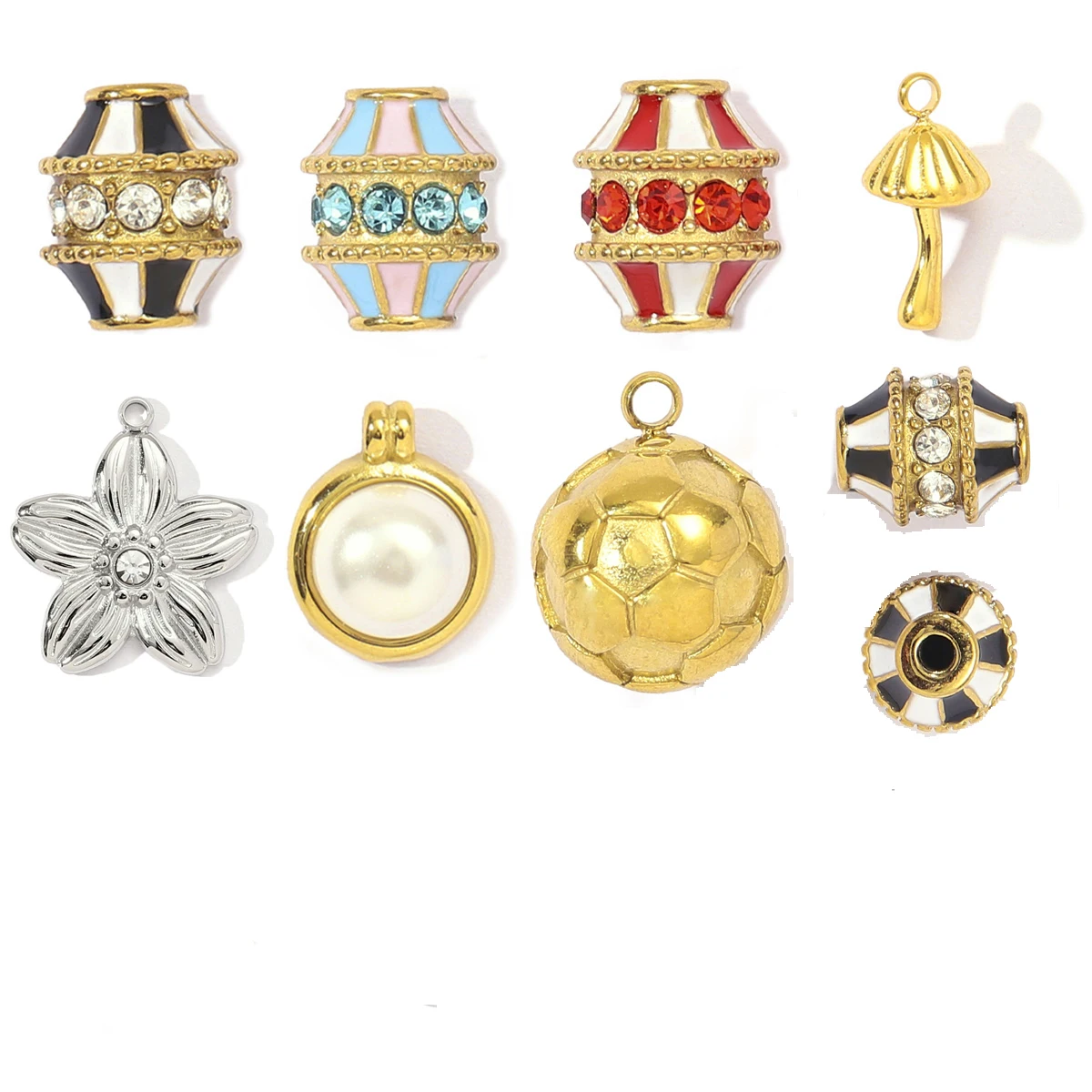 

3pcs/Lot Stainless Steel Round Flower Pendants Beads Zircon for DIY Fashion Jewelry Making Necklace Earring Accessory