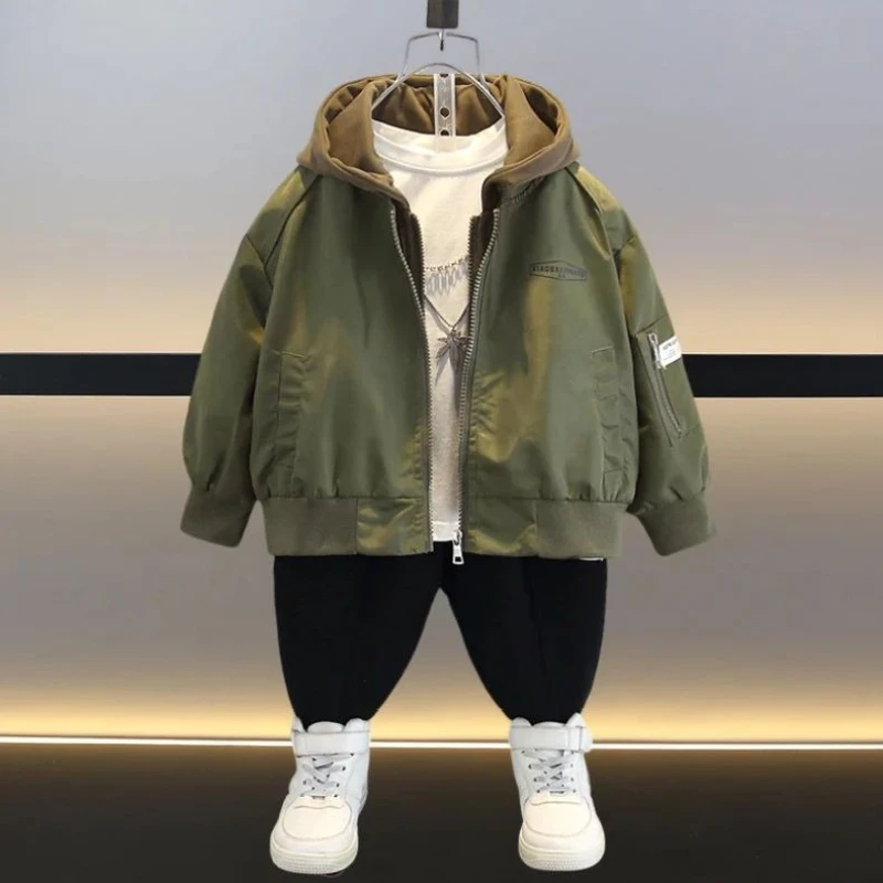 Boys Flight Jacket Spring Autumn 2026 New Fashion Cool Kids Outerwear Casual Streetwear Zip Up Coat for Children
