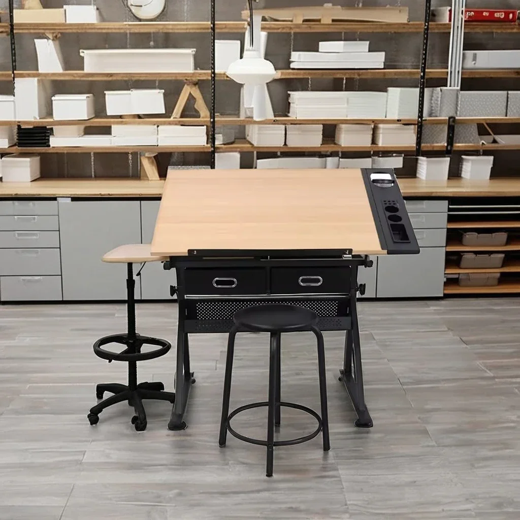 Adjustable drawing table art multi-function workstation glass desktop