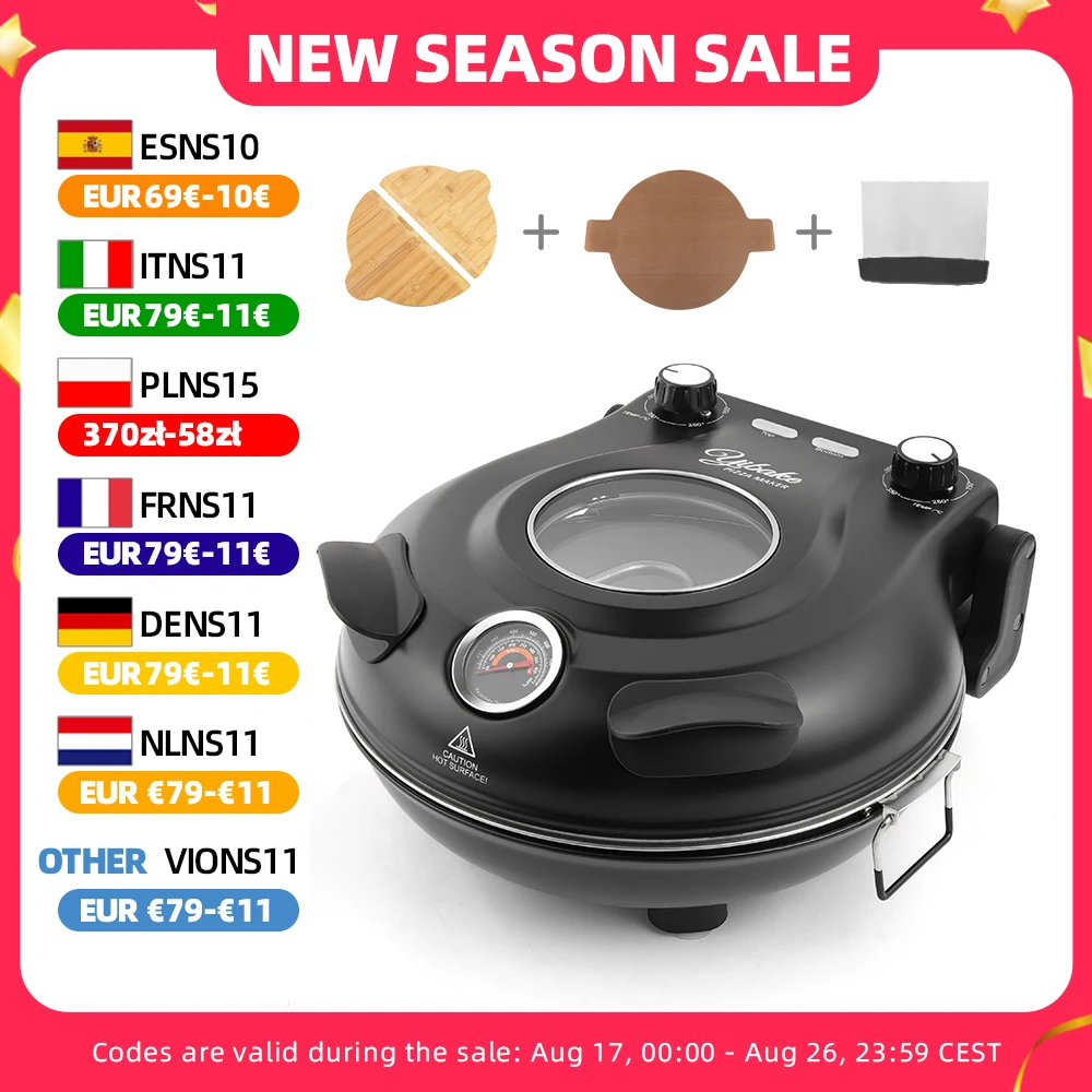 Machine à pizza électrique avec trois accessoires 420 ℃   Four à pizza d'intérieur 12 pouces avec plaque en pierre à double température 1200W, cuisson en 10 minutes