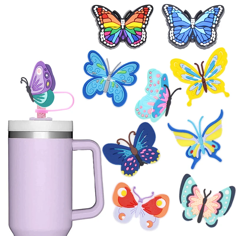 1PCS Butterfly straw cover colorful butterflies butterfly straw toppers charms straw toppers for tumbers drink cover straw tip