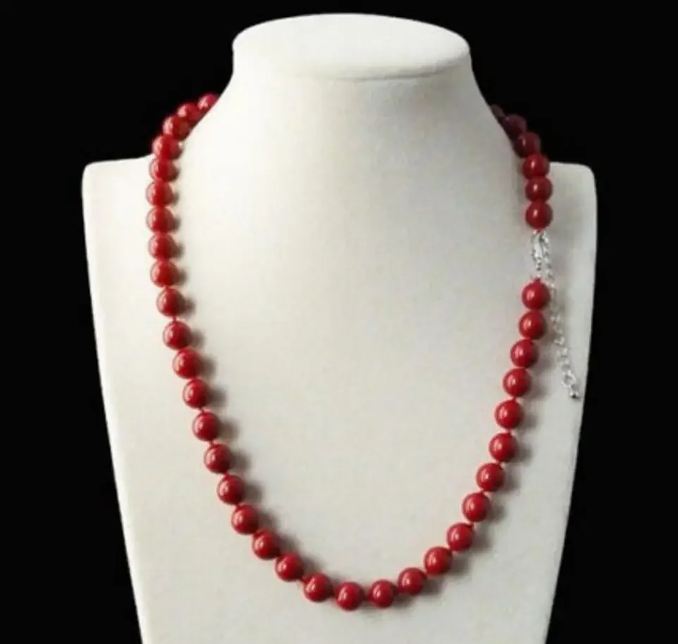 

New 8mm Coral Red Color South Sea Shell Pearl Round Beads Necklace 18"AAA+
