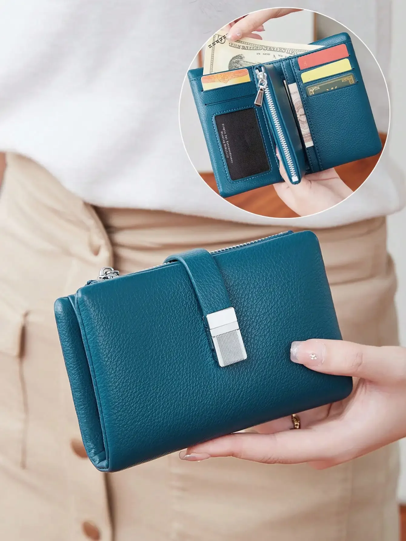 

MIYIN Soft PU Short Wallet For Woman Fashionable Lock Buckle Folding Short Simple And Elegant Wallet Small For Daily With Card S