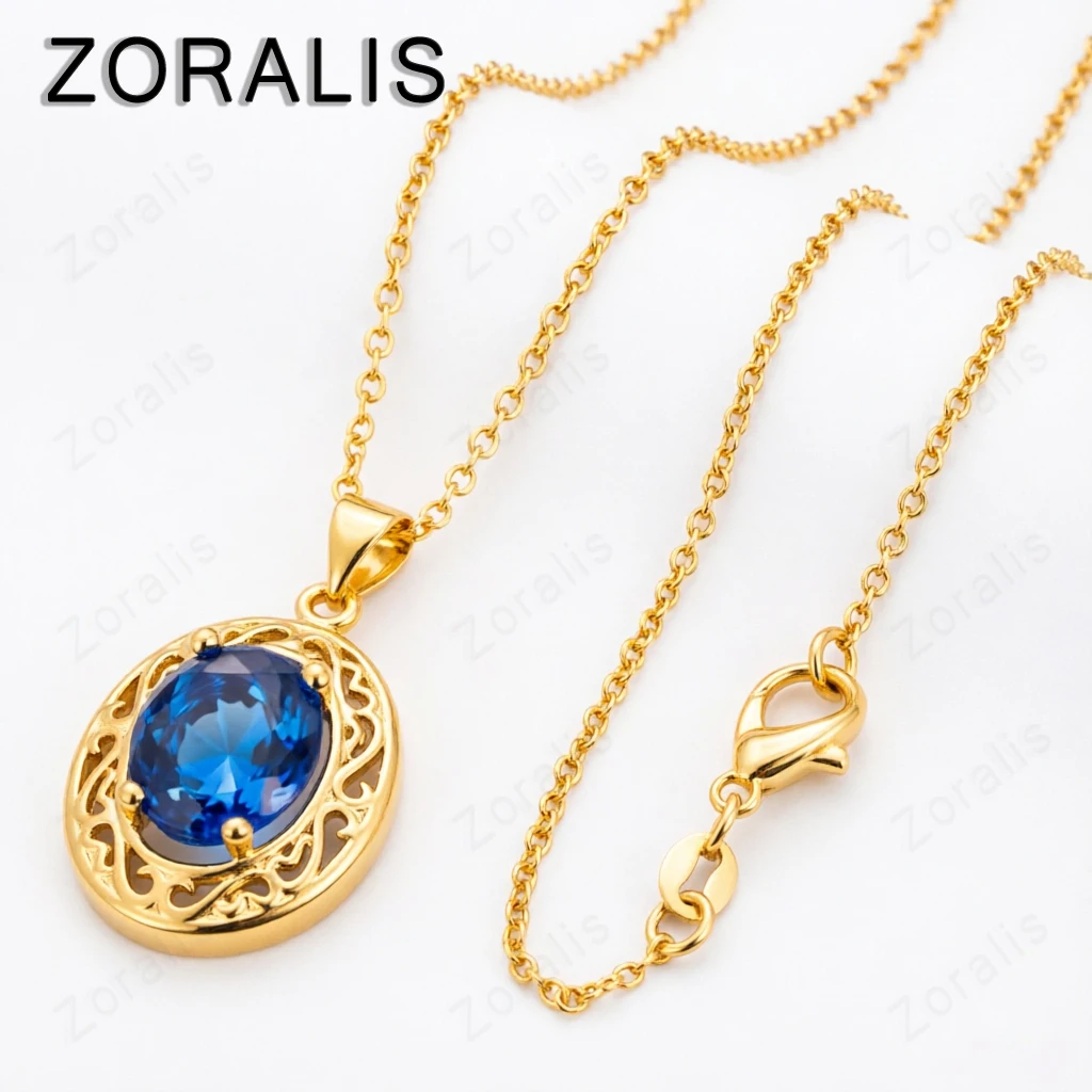 Colliers en or 18 carats avec joli cristal bleu et zircon pour femmes, bijoux de mode pour fête, mariage, fiançailles, cadeaux de vacances