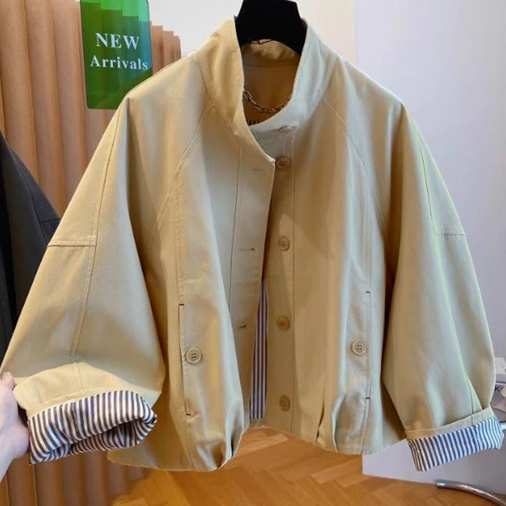 

British style stand-up collar jacket women's 2025 new loose casual trench coat jacket top winter clothes women