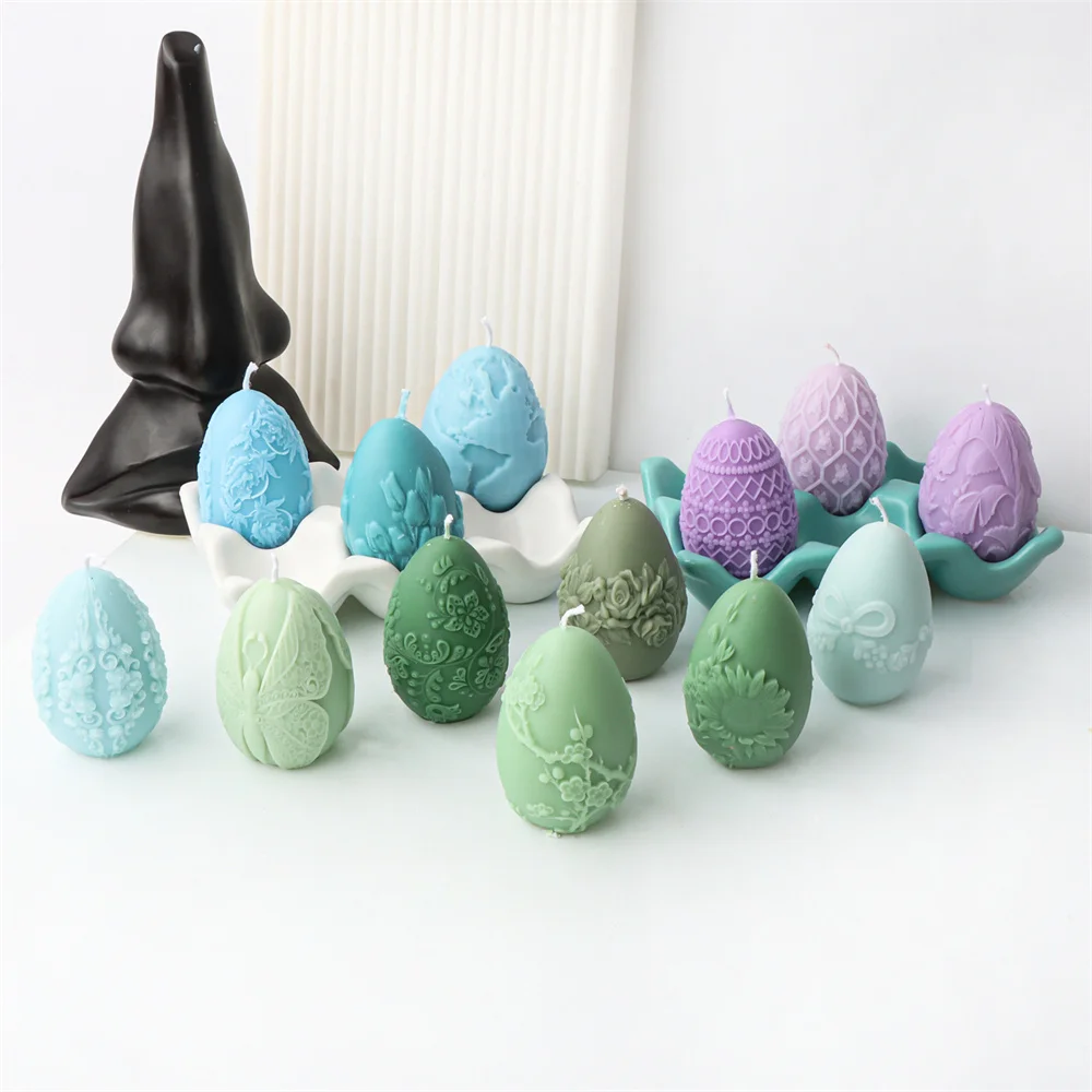 Easter Day Gift Egg Candle Making Silicone Mold Festival Embossed Butterfly Eggs Resin Epoxy Mould Sunflower Rose Soap Wax Tools