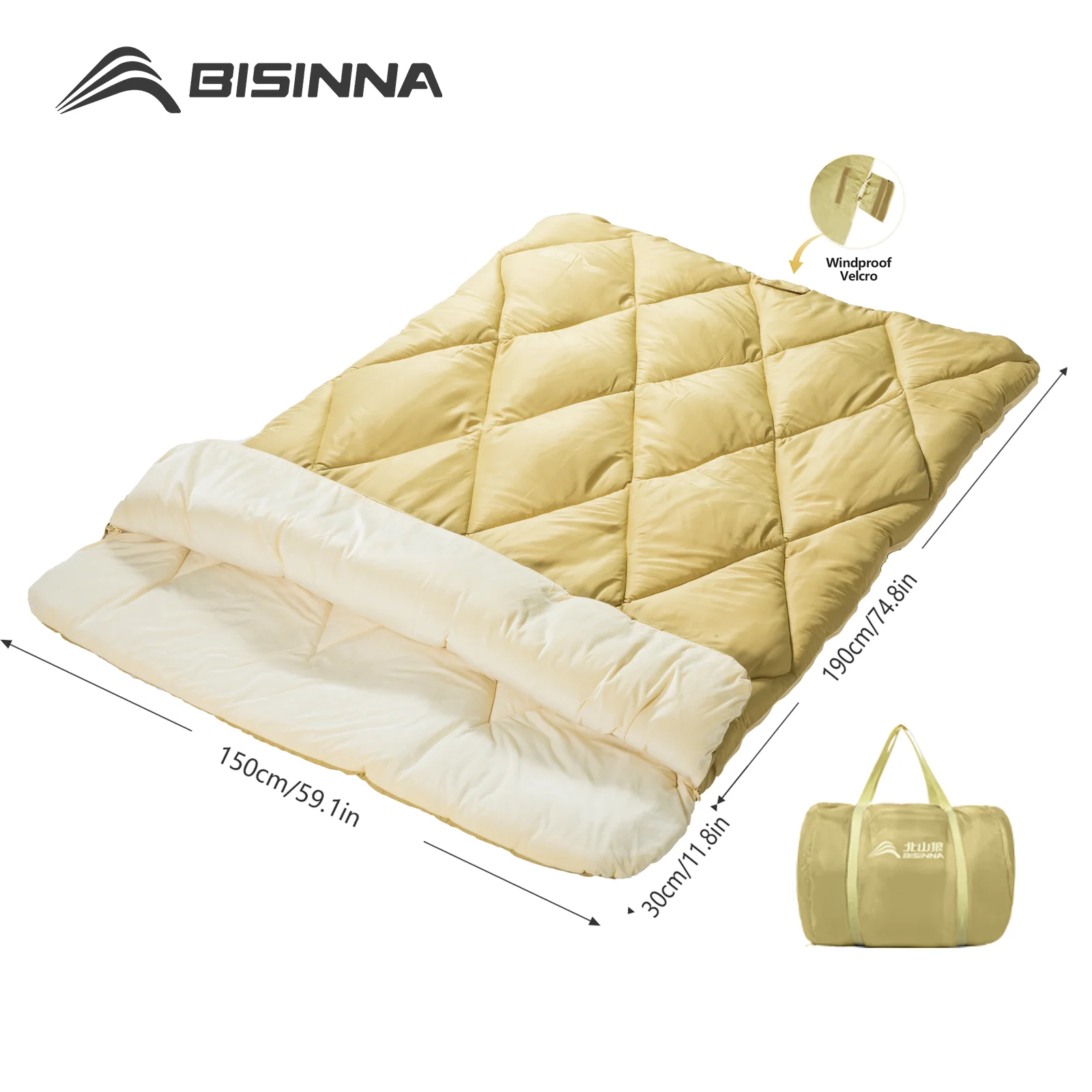 BISINNA كيس نوم مزدوج للتخييم 4 فصول محمول 2 في 1 كيس نوم قابل للفصل للأزواج والأصدقاء والسفر والمشي لمسافات طويلة #1