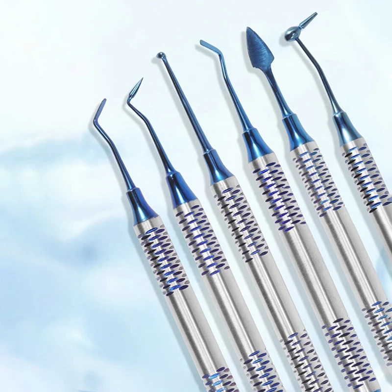 

6pcs/set Dental Composite Resin Filling Spatula Titanium Plated Head Resin Filler Thick Handle Dentistry Instrument Material