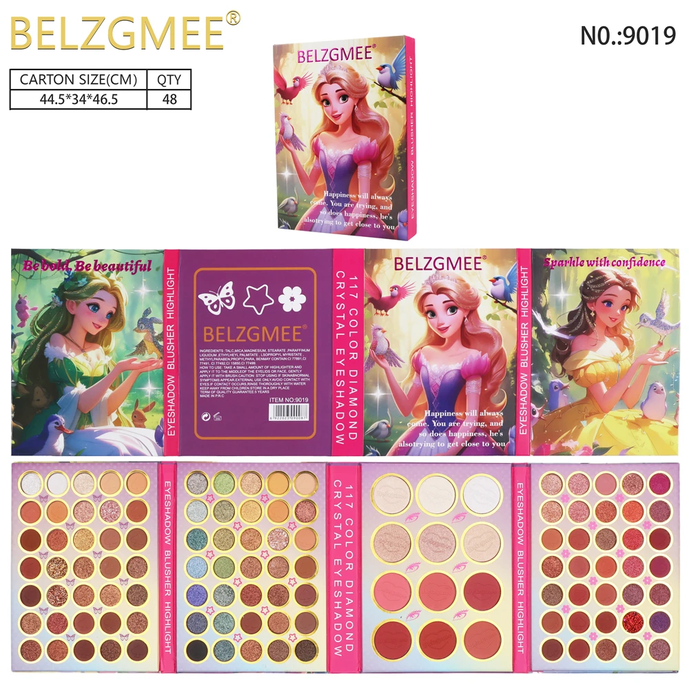 BELZGMEE 117 Colors 4 Pages Pretty Princess Matte Eye Shadow Palette Book Highlight Contour Blush Eyeshadow Professional Makeup