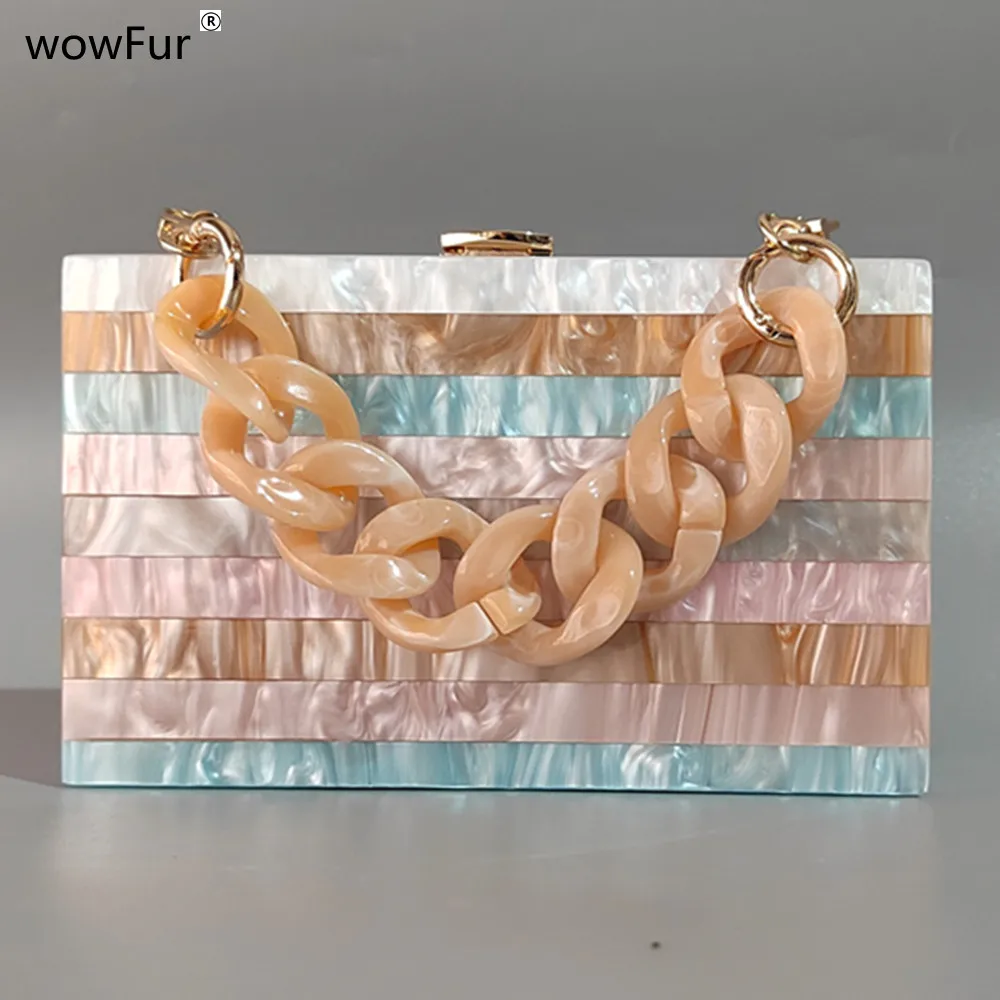 Summer Mini Cross-Body Mobile Phone Shoulder Bag Woven Pearl Acrylic Colorful Striped Female Evening Party Lady Handbags Wallet