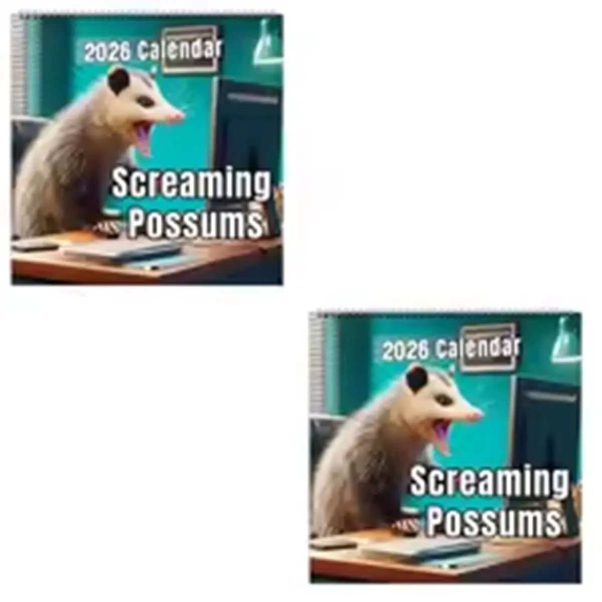 2026 Trend 2026 Scream Possums Calendar January to December Thick, Full-Color Monthly Pages Gag Gift for Animal Lovers 2pcs