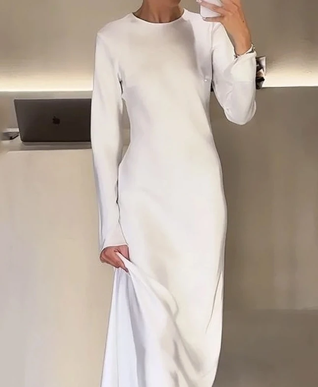 فستان نسائي بأكمام طويلة برقبة مستديرة ، فساتين أحادية اللون ، غير رسمي ، ملابس الخريف ، الخريف ، الشتاء ، موضة الربيع ، جديد ، 2023