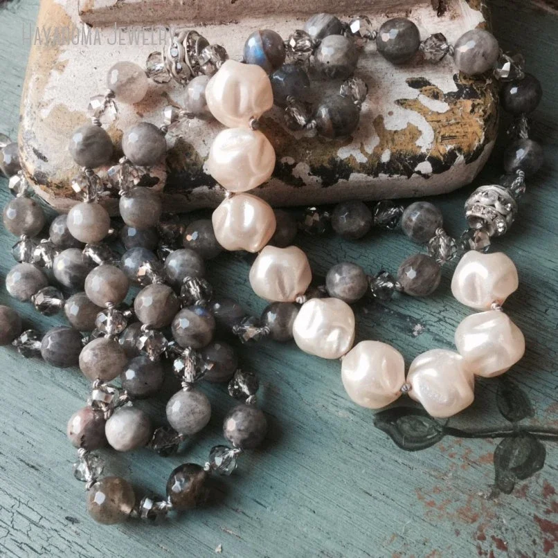 10Pcs Shabby Boho Glam Simple Stone Glass Pearl Hand Knot Versatile Neutral Necklace Uptown Chic Jewelry