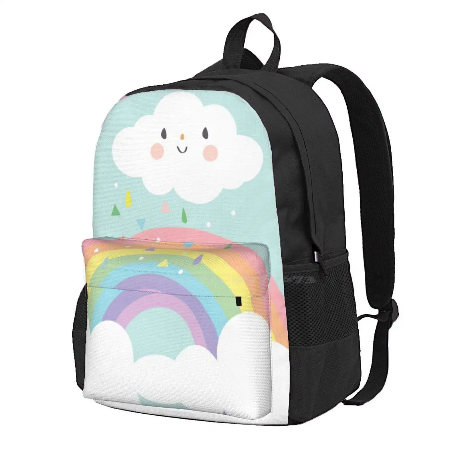 Rainbow Happy Little Cloud Pastel Rain And Sunshine Baby Nursery Art Print Canvas Design Hot Sale Schoolbag Backpack Fashion