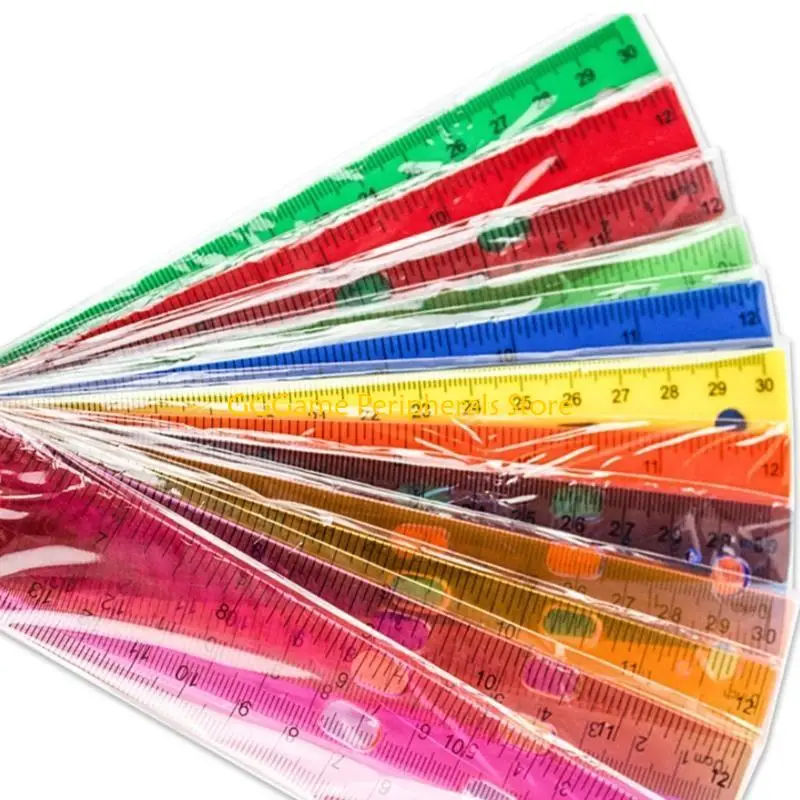 U55B 12Inch Clear Colorful Rulers with Hole Math Ruler Colorful Drawing Ruler with Inches Centimeters Scale for Measuring