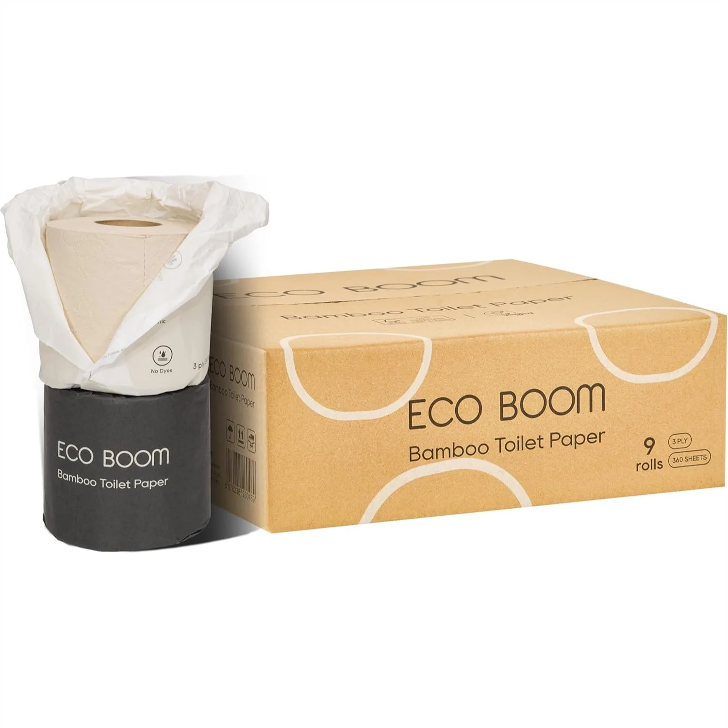 

Unbleached Bamboo Toilet Paper, 3-Ply Strong, 9 Rolls 360 Sheets, Tree-Free & Plastic-Free, Unscented, Septic Safe