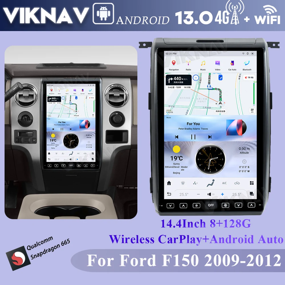 

Viknav Android автомобильный радиоприемник для Ford F150 2009-2012 14,4-дюймовый сенсорный экран беспроводной Carplay GPS навигация мультимедийный плеер