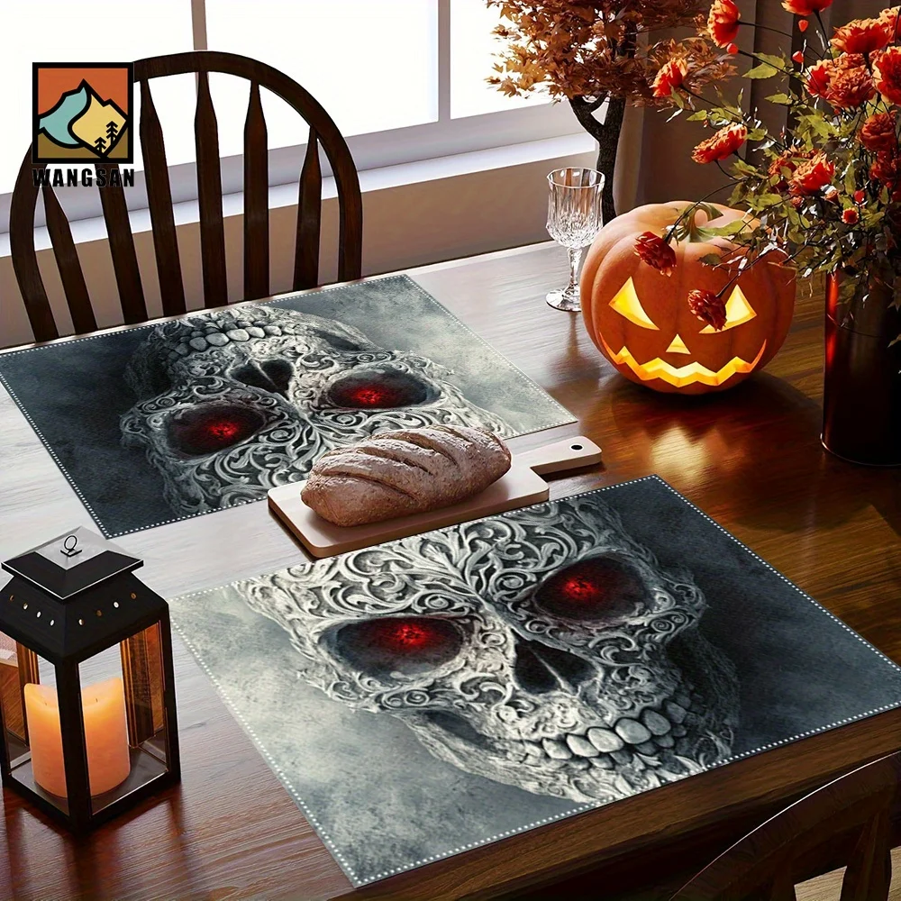1set/ Red Eye Skull Print Placemats, Heat-insulating Placemats, Suitable For Home Decoration, Holiday Dining, Kitchen And Party