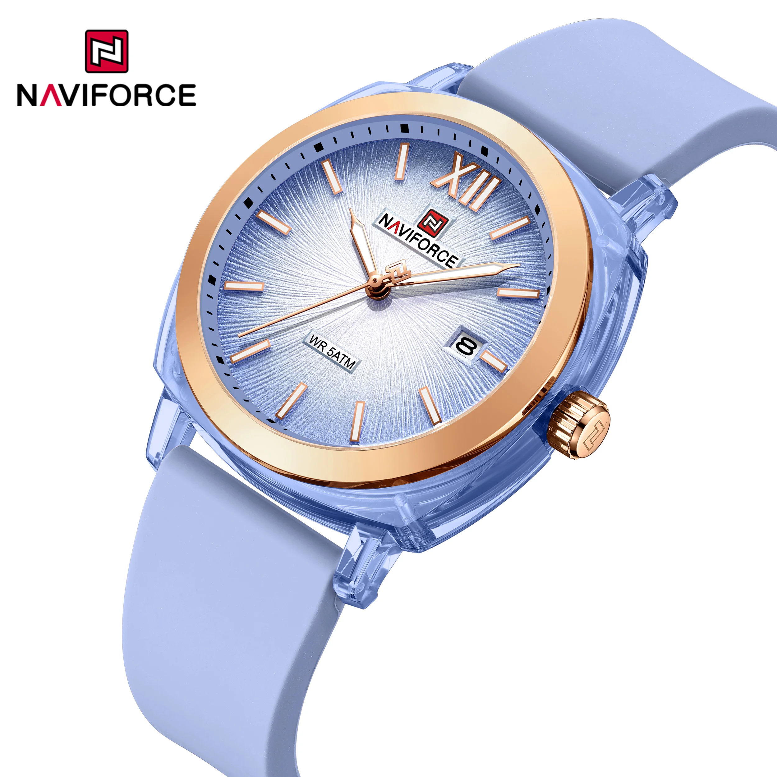 

Часы Naviforce 6111, цвета конфет, с календарем, силиконовый ремешок, женские кварцевые часы, светящиеся стрелки, водонепроницаемость 5ATM, женские часы