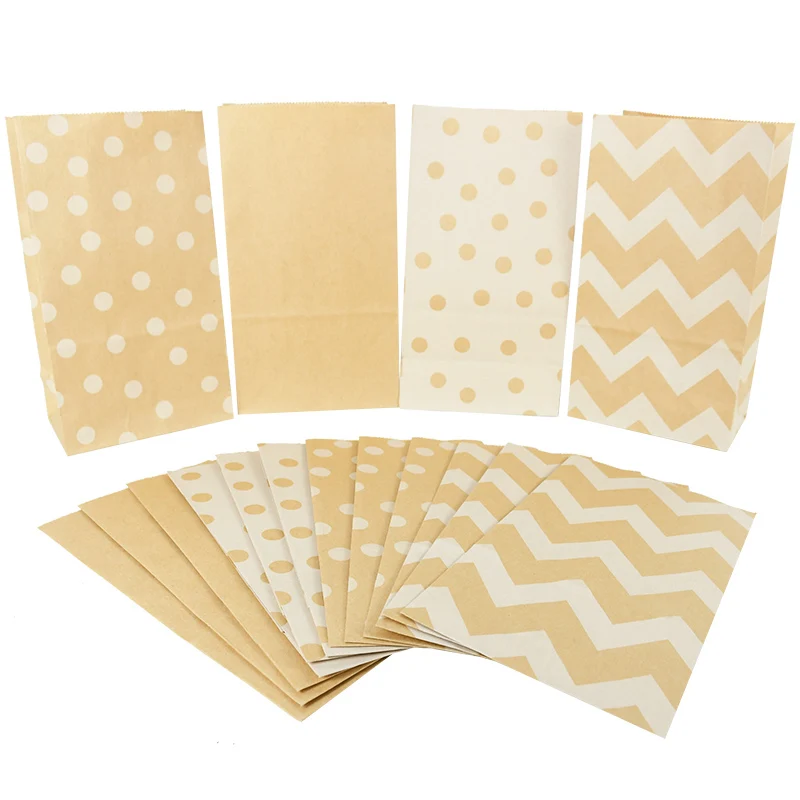 10/20Pcs Striped Spots Gift Bags Kraft Paper Candy Food Cookie Packaging Bag Bread Snacks Baking Takeaway Bags