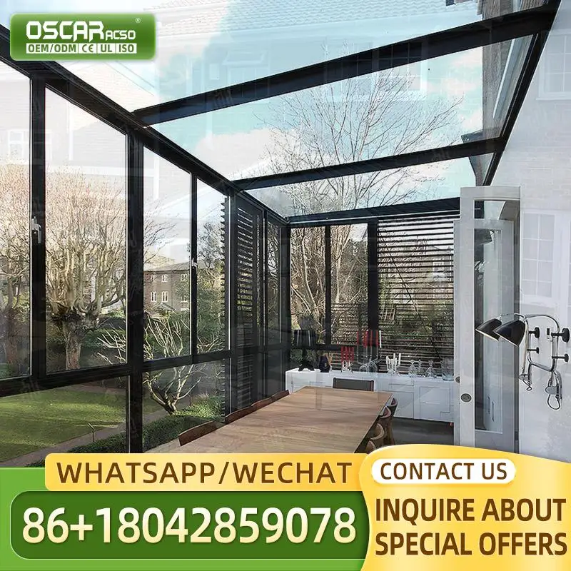 12x18 5x5 Flat Roof Aluminium Patio Enclosure Sunroom Orangery Glasshouse Conservatory with Metal Hip Roof sunroom