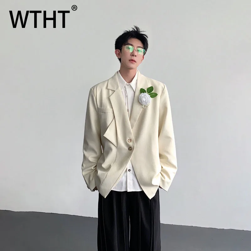 WTHT модные мужские пиджаки контрастного цвета с 3D цветами, модные куртки с двойной пряжкой и лацканами Mlae, осень 2021, 2A2054
