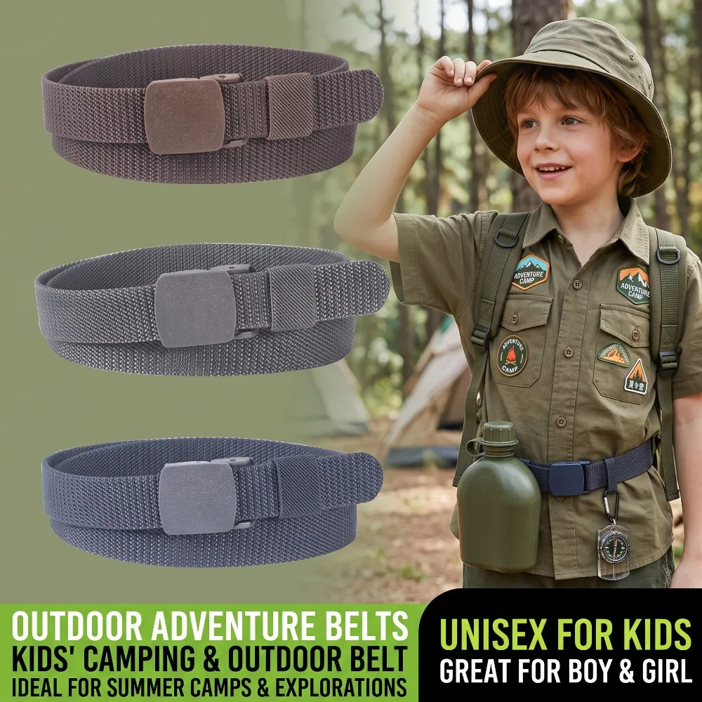 Adjustable Nylon Belt for Boys Girls Quick Dry Outdoor Webbing Waistband Casual Lightweight Canvas Belts for Sports Baseball