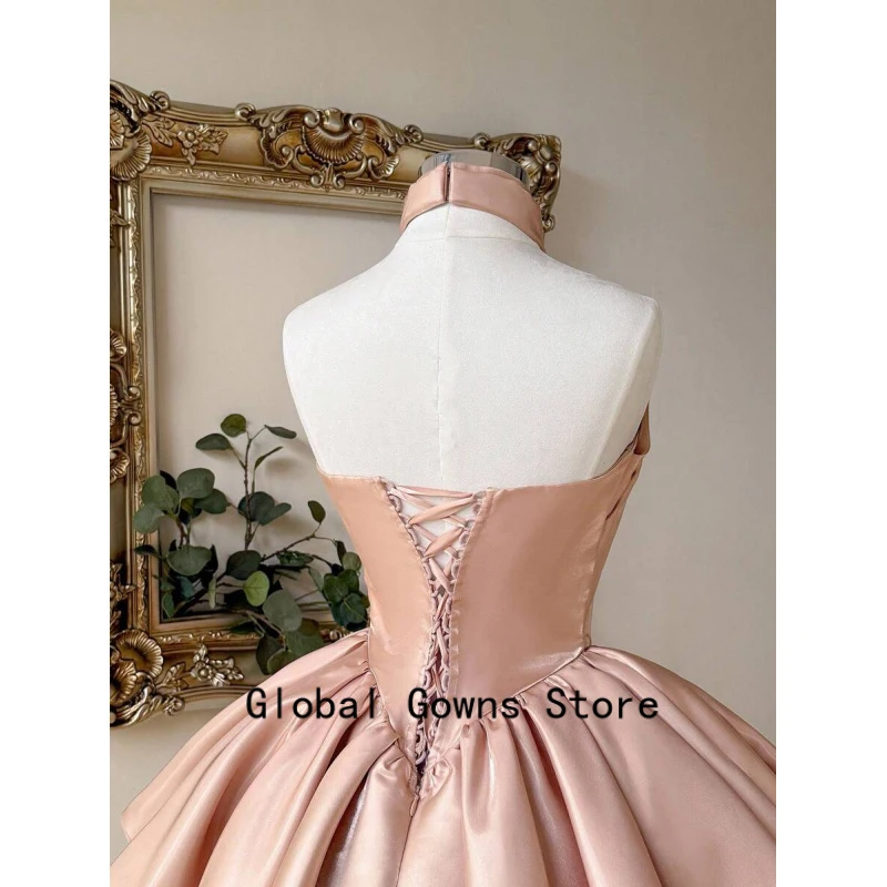 

Pink Short Prom Dresses Halter Backless Sleeveless Evening Dress Draped Cocktail Homecoming Party Gown Customized платье вечерне