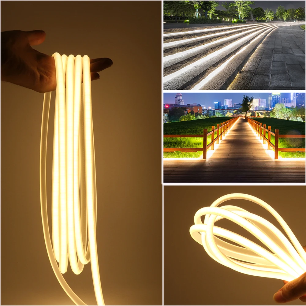 110V 220V COB LED Strip Waterproof High Bright CRI RA90 Warm/Natural White Garden Home Decor Flexible FOB Tape Neon Light