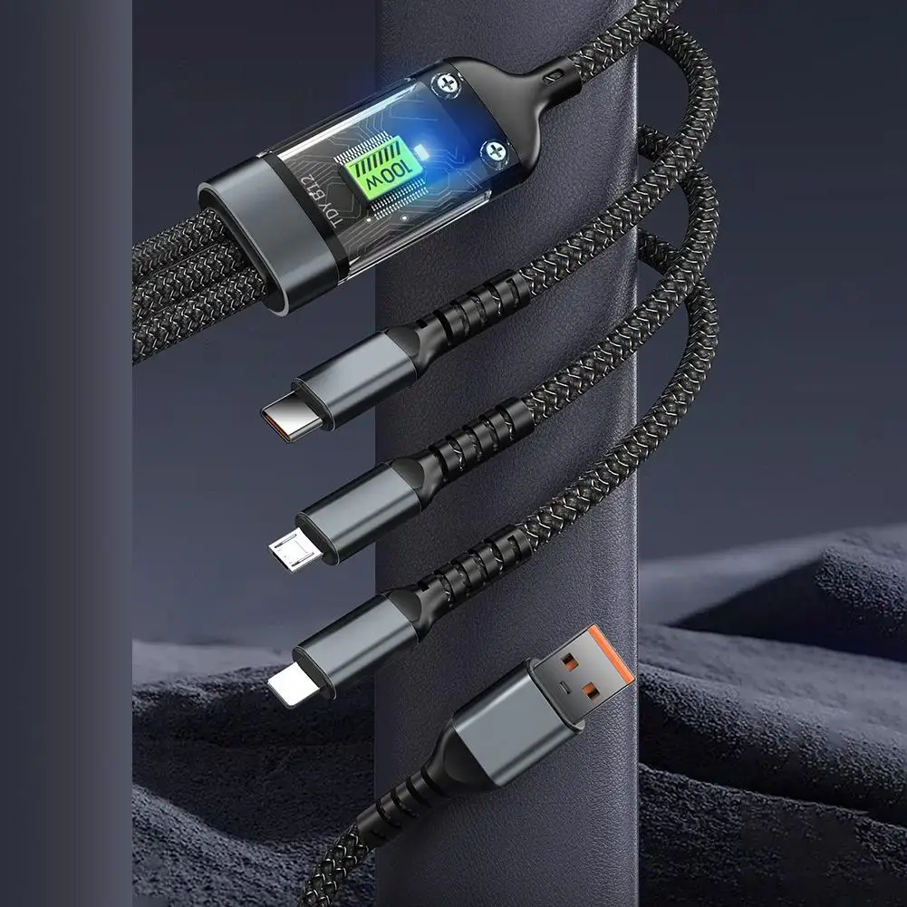 1/2PCS 3 in 1 Fast Charging Cable Universal Lightning Micro Type C Charger Wire for iPhone 16 15 14 Samsung Huawei Phone Cord