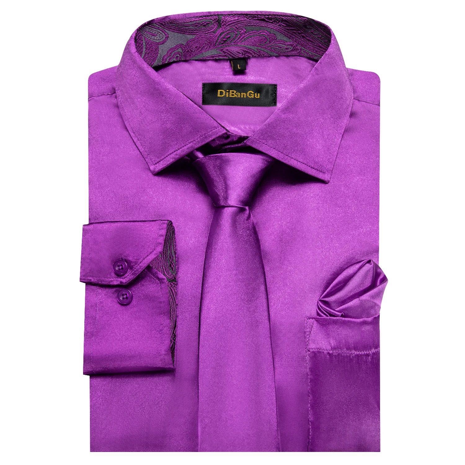 Men\'s Purple Satin Luxury Dress Shirts Silk Smooth Soild Wedding Party Social Tuxedo Prom Shirt Long Sleeve Top Casual Men Cloth