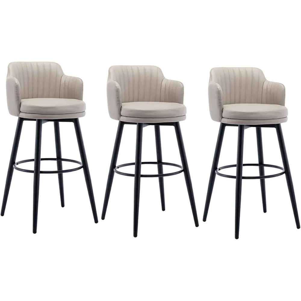 

26 Inches High Barstools Swivel Bar Stools Set of 3 with Low Back Kitchen Island Bar Chair, Counter Height with Arms, Nappa Leat