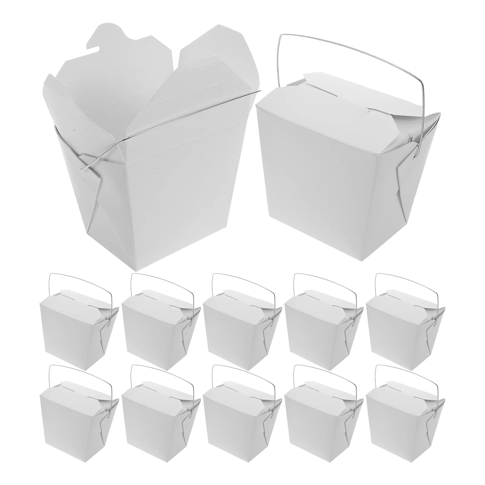 50Pcs Takeaway Food Box Chinese Containers Small Out Boxes Mini Iron Takeout Wire Handle Hot Cold Paper Restaurant