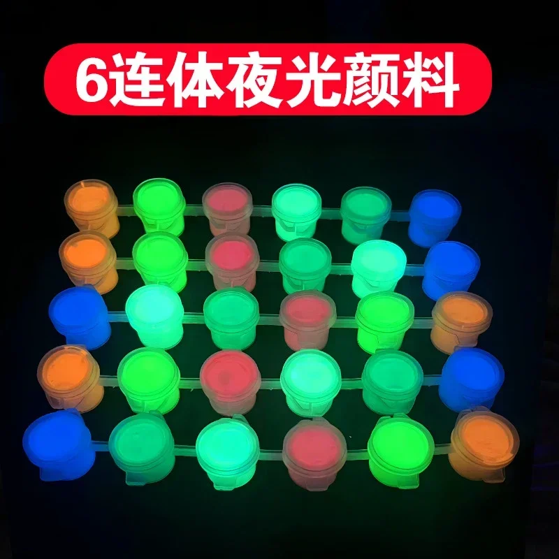 Luminous Pigment Fluorescent Color Style Acrylic Paint 3ml Waterproof  Emit Light Paint Hand Drawn DIY 6 Connected Bodies