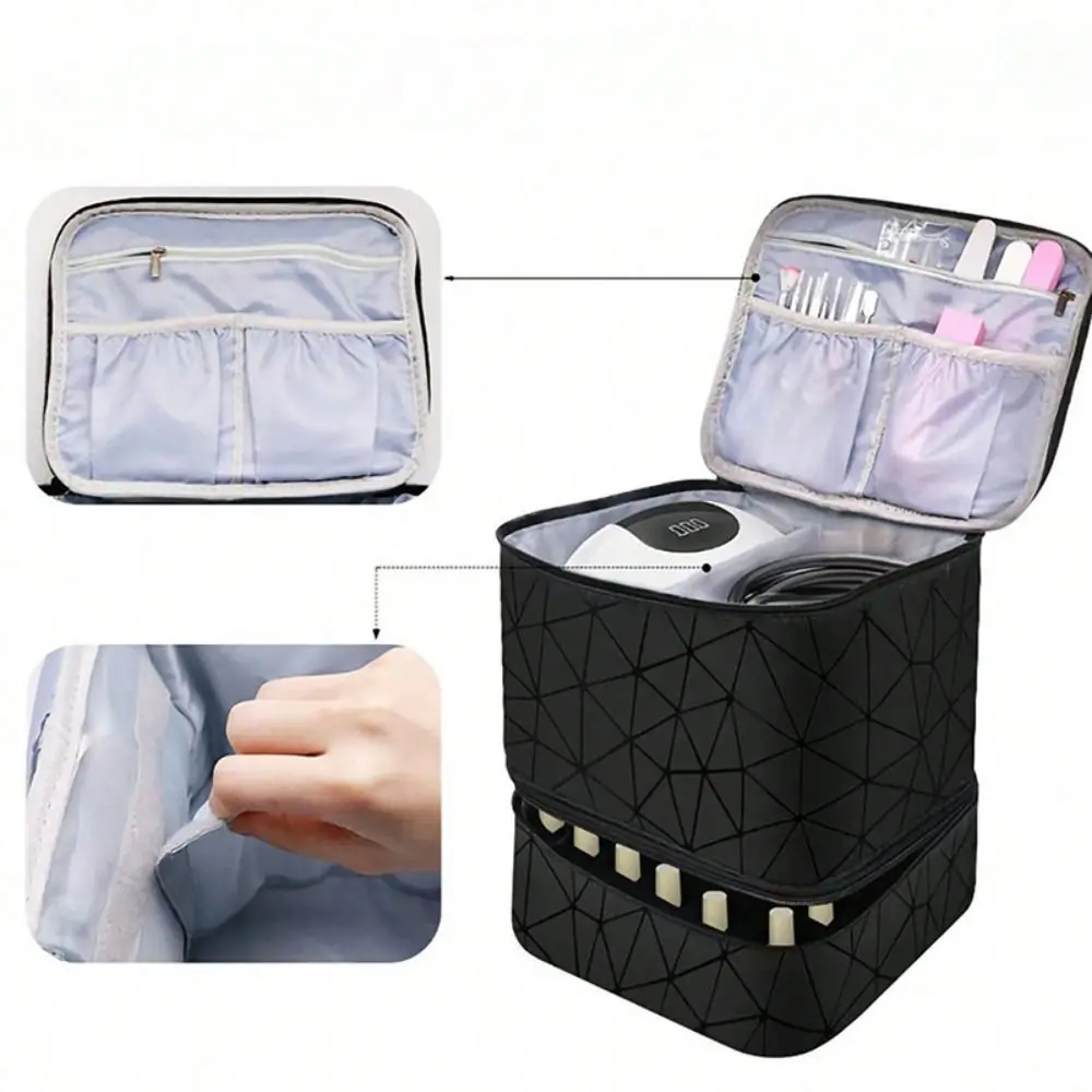 

Double-Layer Nail Polish Organizer PU Leather Holds 30 Bottles Manicure Tools Storage Bag Large Capacity Handheld Storage Box