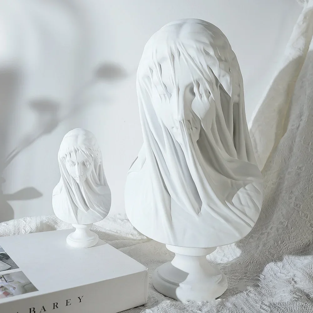 الراتنج الحرف اليدوية الشكل النحت الحجاب فتاة الرأس سيدة مجردة التمثال الجص تمثال التماثيل الزخرفية ديكور المنزل