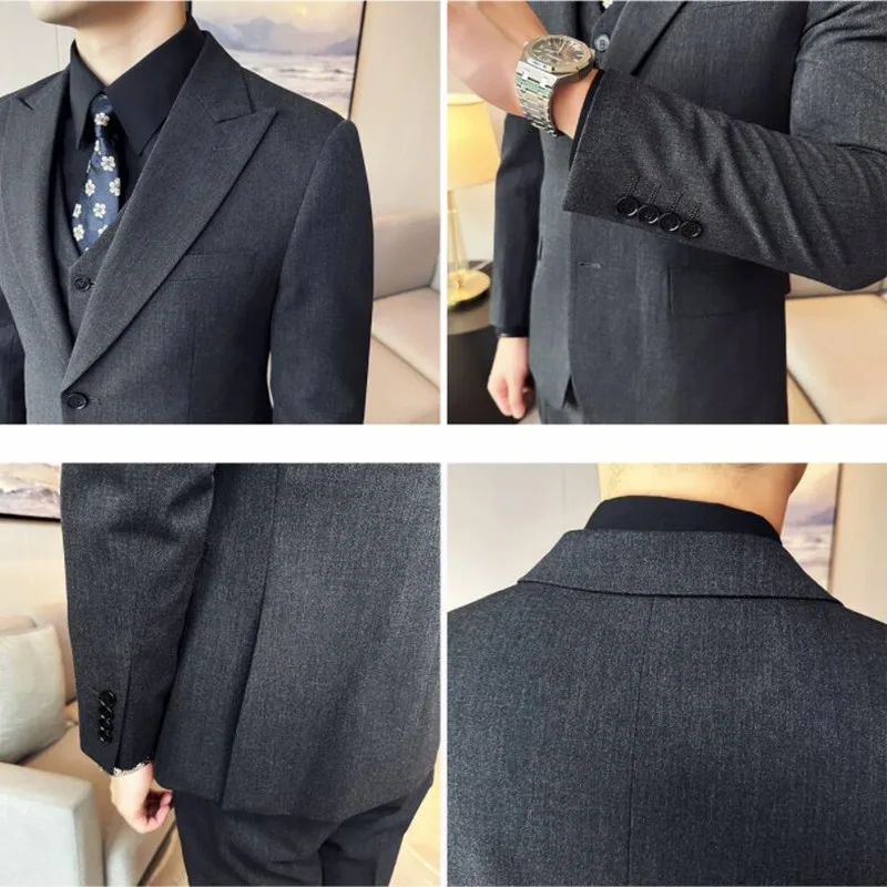 Plus Size 6XL 5XL High Quality Korean Luxury Men Suits Single Breasted Wedding Party Tuxedo Blazer Jacket+Vest+Pants 3 Piece Set