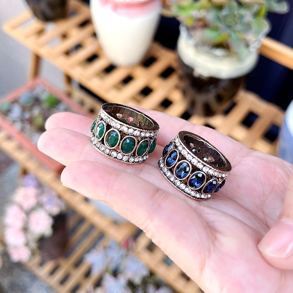 Sunspicems Retro Oval Crystal Caesar Ring Antique Gold Color Bohemia Bride Banquet Jewelry Turkish Single Row Stone Women Ring