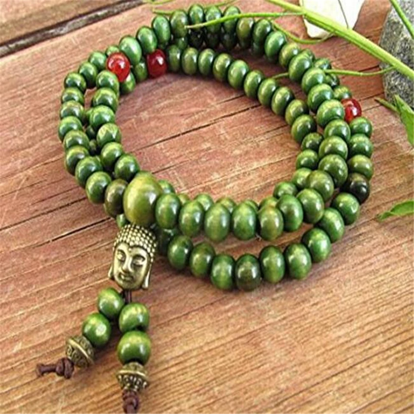 6mm green sandalwood wooden bead 108 Beads  Mala Bracelet Women Energy Bodhi Yoga Mala Buddhist Prayer