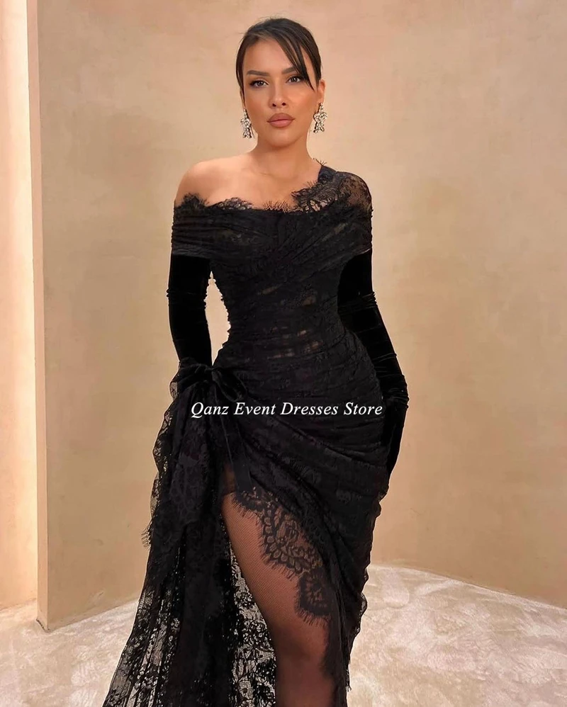 Qanz Elegant Robe Soirée Lace Mermid Evening Dress for Women Side Slit Long Vestidos De Fiesta Prom Party Dresses Customized