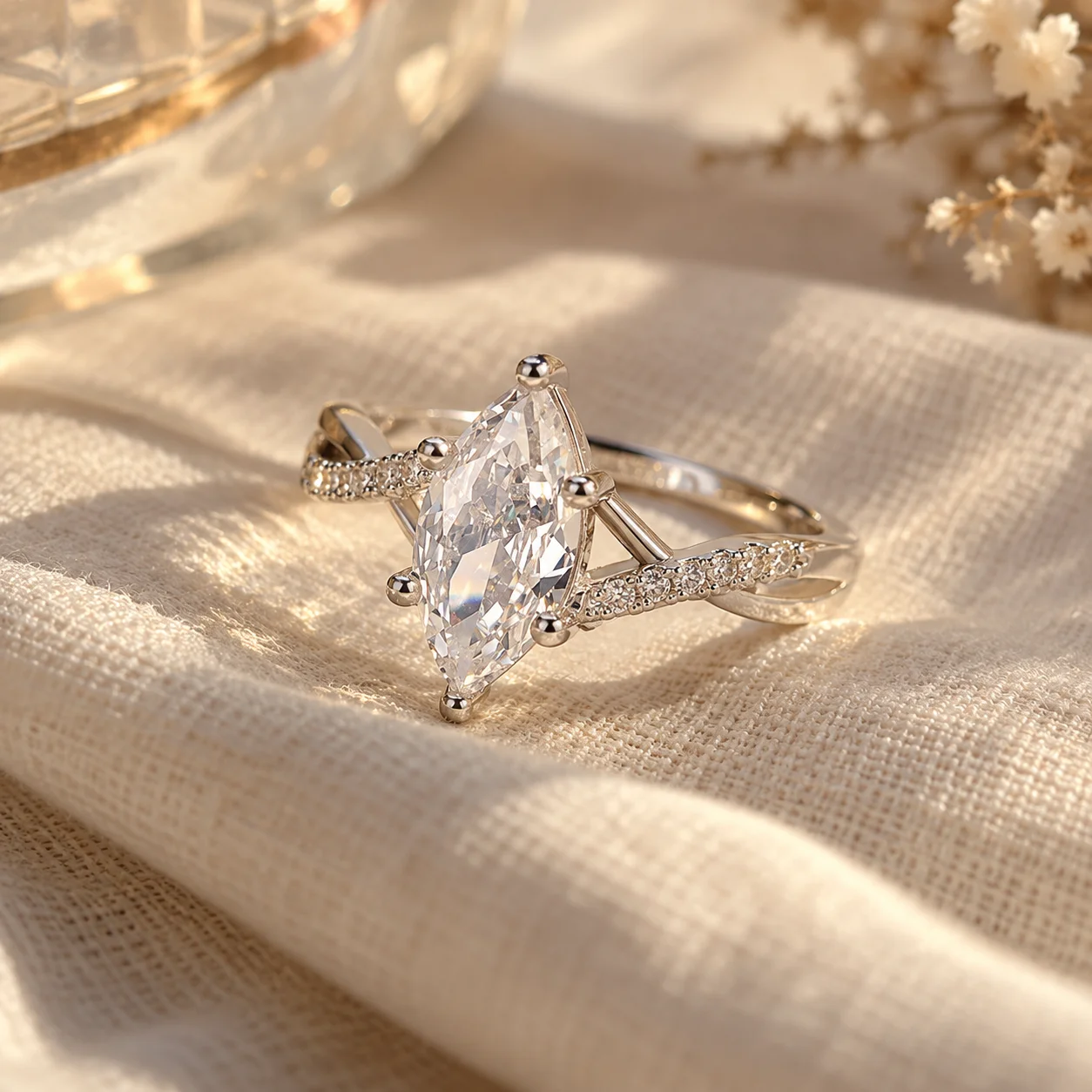 2CT Marquise Moissanite Ring D Color VVS1 GRA Certified Silver Jewelry for Women Engagement Wedding Gift