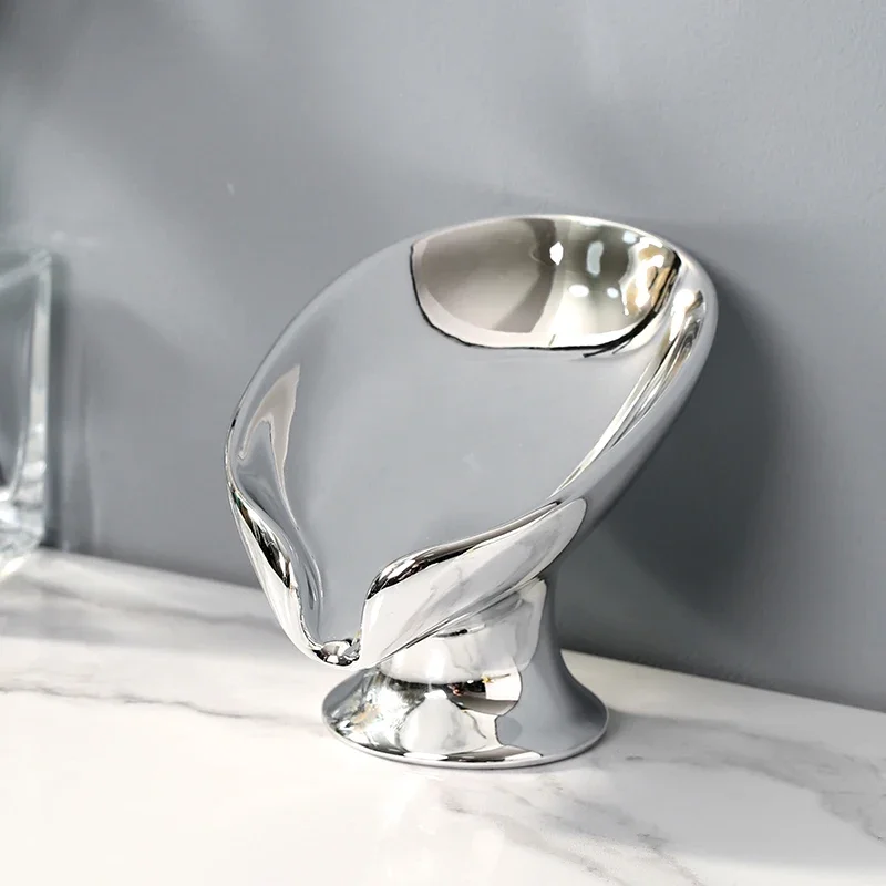 No Punching Soap Dish Bathroom Storage Soap Holder Wristband Hand Dispenser Gold and Silver Ceramics Washbasin Drain Soap Holder - view 4