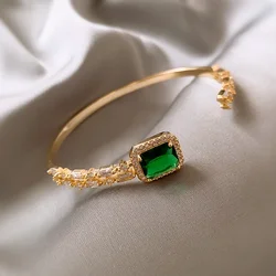 Square Zircon Adjustable Bangles for Women Light Luxury Temperament Cuff Bracelets Personality Emerald Hand Jewelry Wholesale
