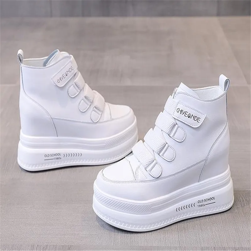 Autumn High Platform Sneakers 8CM High Heels Women Thick Sole Ankle Boots Leather Wedge Winter Casual Shoes Boots