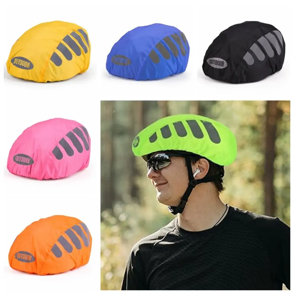 Reflective Strip Bike Helmet Rain Cover High Visibility Windproof Bicycle Helmet Cover Waterproof Drawstring