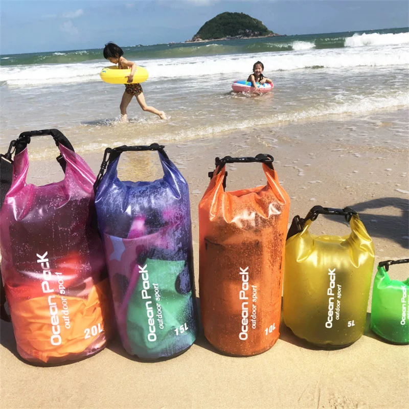 PVC Wasserdichte Tasche 2L 5L 10L 15L 20L Outdoor Schwimmen Tasche Tauchen Kompression Lagerung Trocken Tasche Für Mann Frauen Kajakfahren rucksack